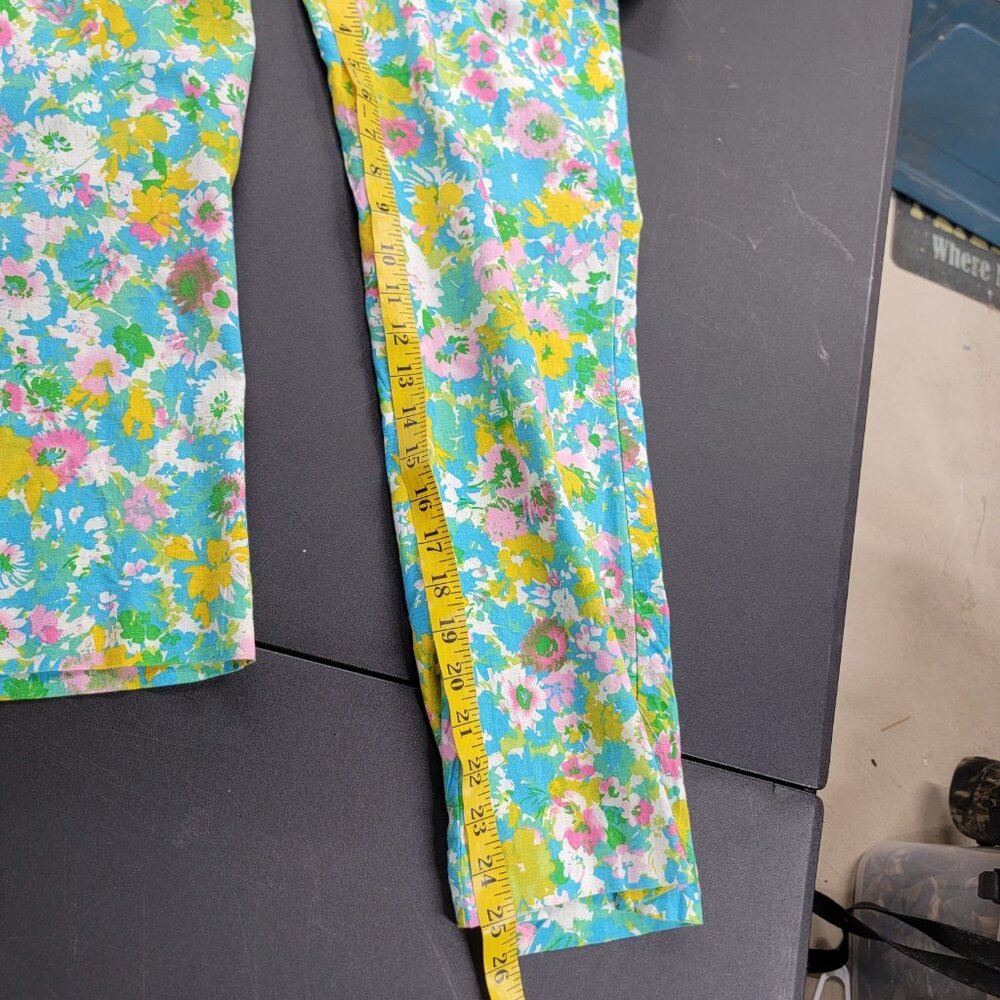 Zara Linen Blend Floral Cropped Flare Pants Size 6 Vacation Beach Cruise Summer - Picture 9 of 9